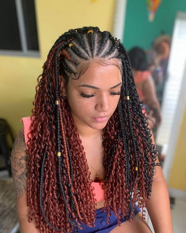 Mixed Colors Fulani Braids with Curls