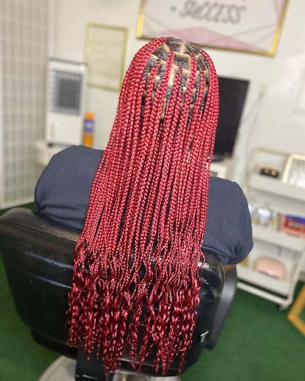 Red Long Knotless Box Braids with Curly Edges