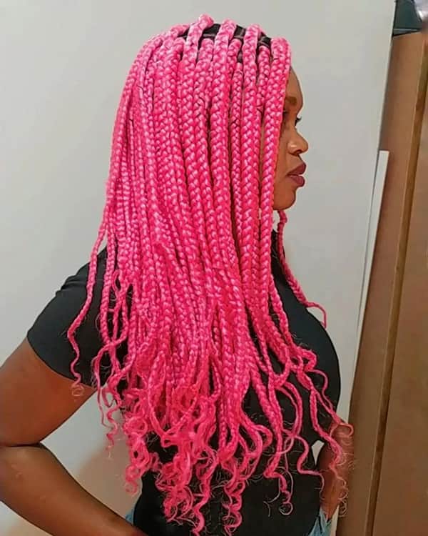 Pink Box Braids with Curls