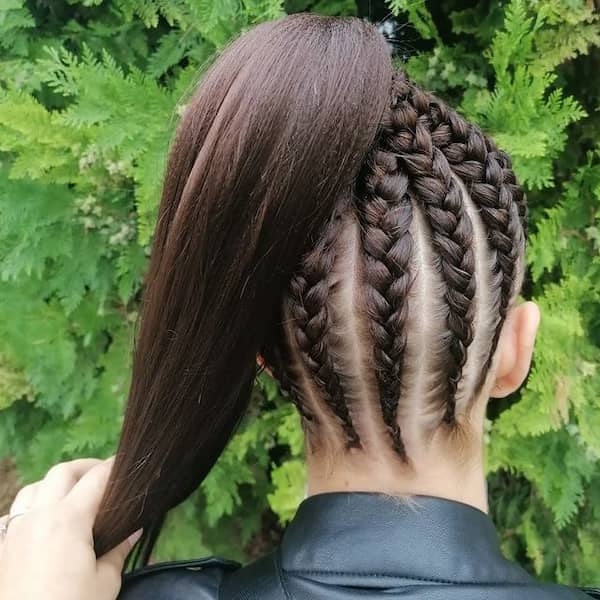 12 Feed In Braids with Weave Ponytail