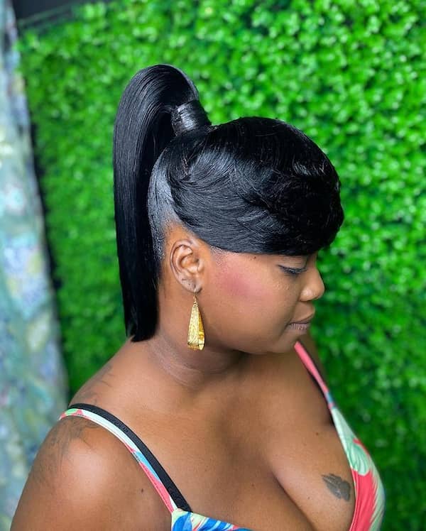 Blunt Cut Ponytail with Side Swoop