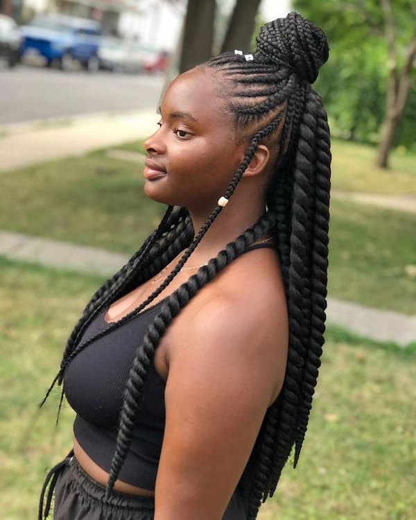 Centered Braided Bun with Jumbo Twists