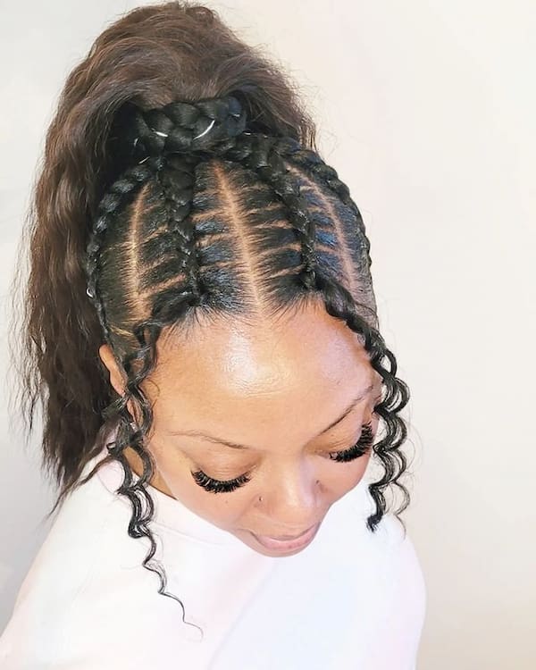 Six Feed In Braids with Ponytail Weave