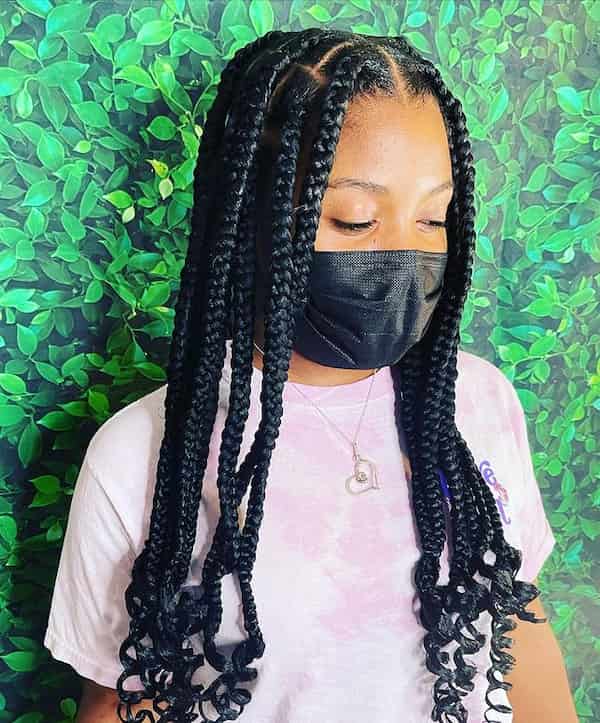 Black Large Knotless Braids with Curls