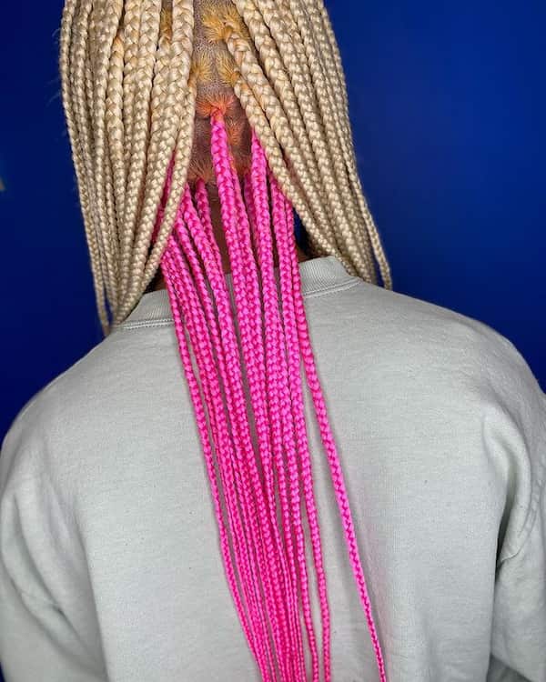 Blonde and Pink Mixed Knotless Braids