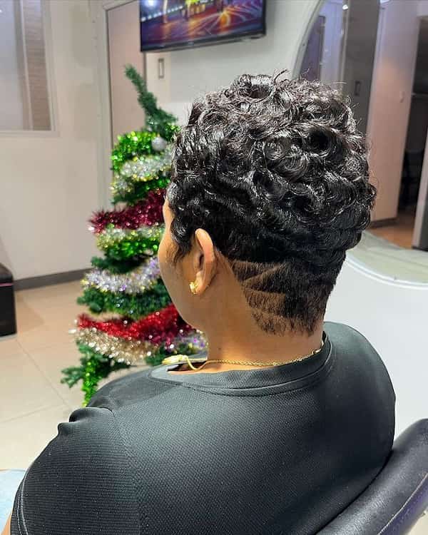 Curly Pixie Haircut with Shaved Backside