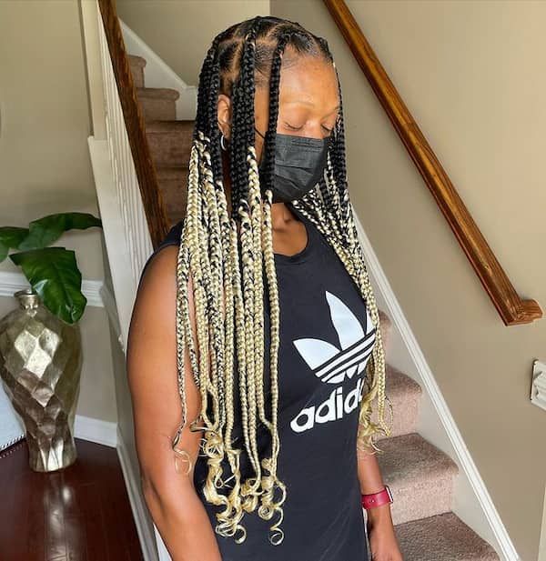 Large Black and Blonde Mixed Knotless Braids