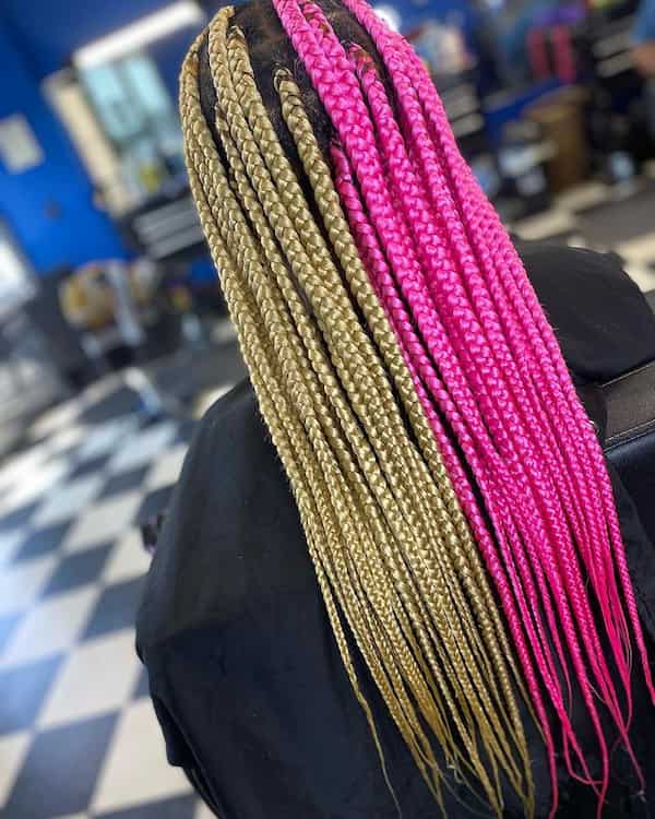 Medium Pink and Blonde Knotless Braids