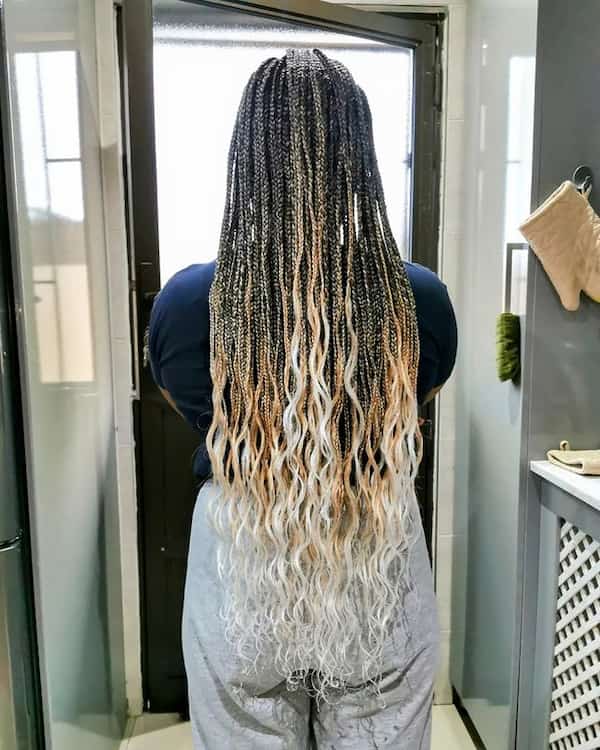 Super Long Tri-Colored Knotless Braids with Curls