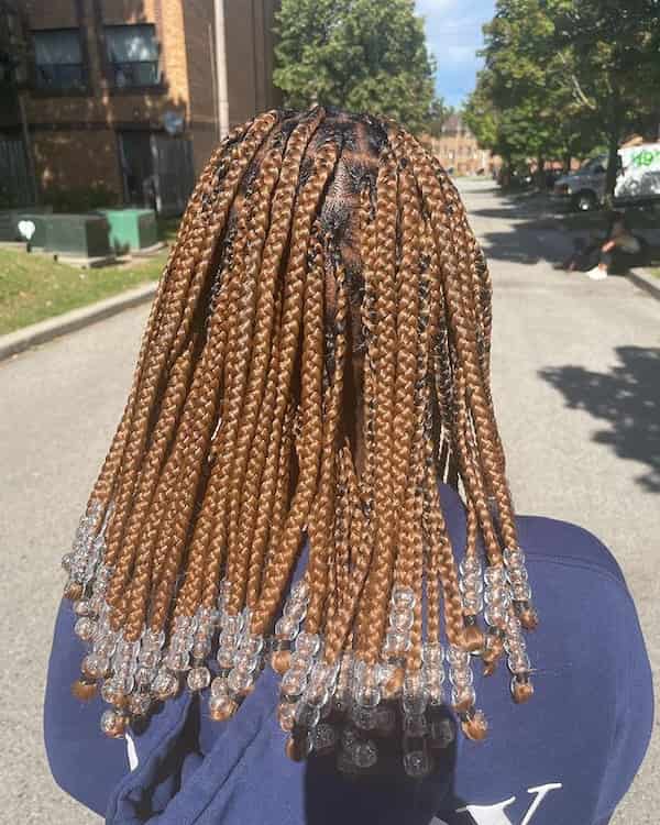 Brown Short Knotless Braids with Beads