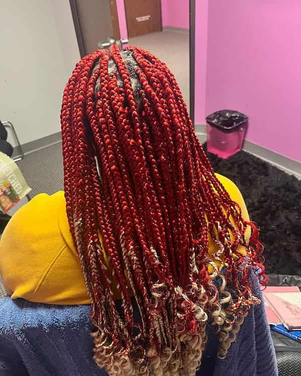 Burgundy Box Knotless Braids with Colored Curls
