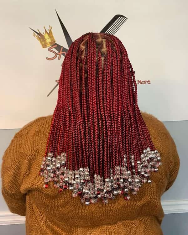 Burgundy Short Natural Looking Knotless Braids with Beads