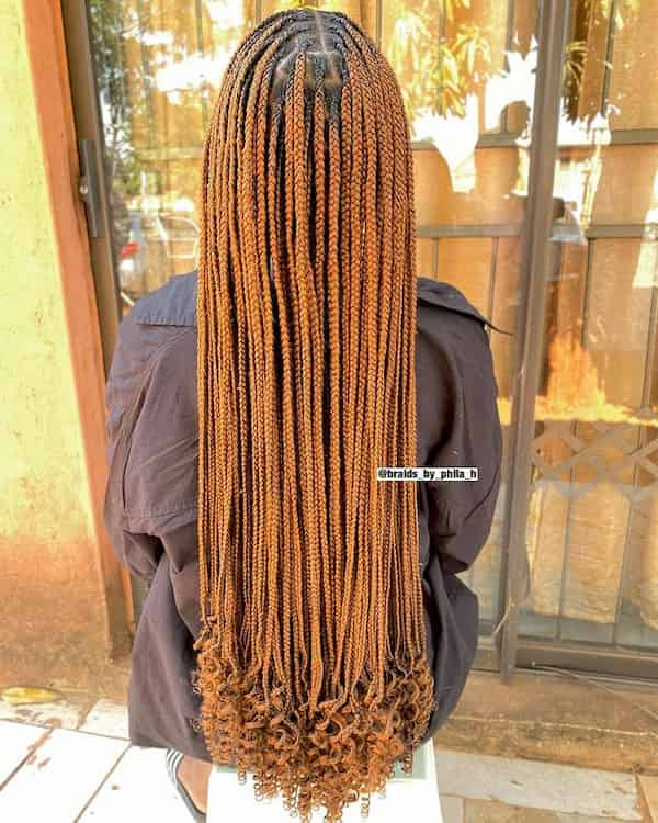 Butt-Length Brown Knotless Braids with Curls