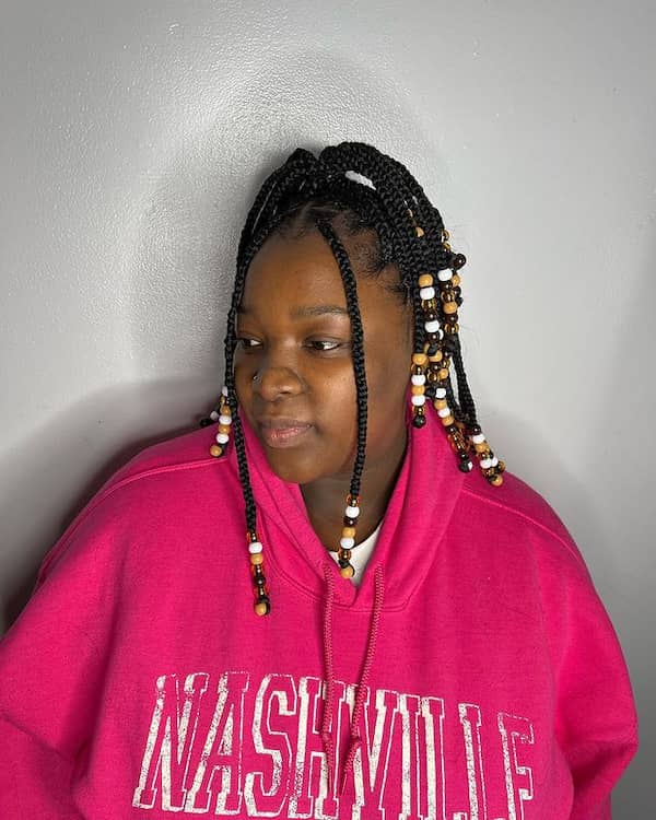 Classic Short Knotless Braids with Varied Beads