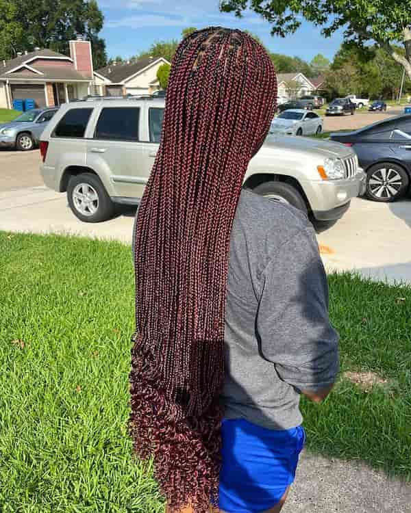 Extra Long Burgundy Knotless Braids with Curls