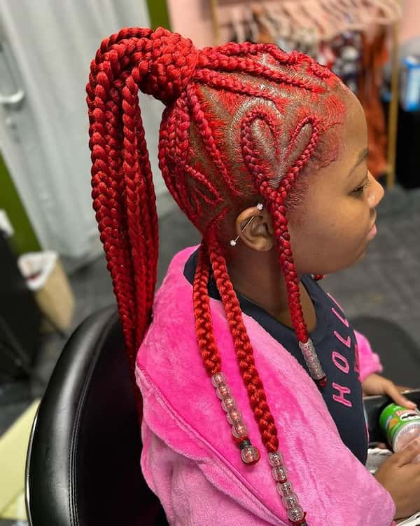 Red Love-Shaped Fishtail Braids