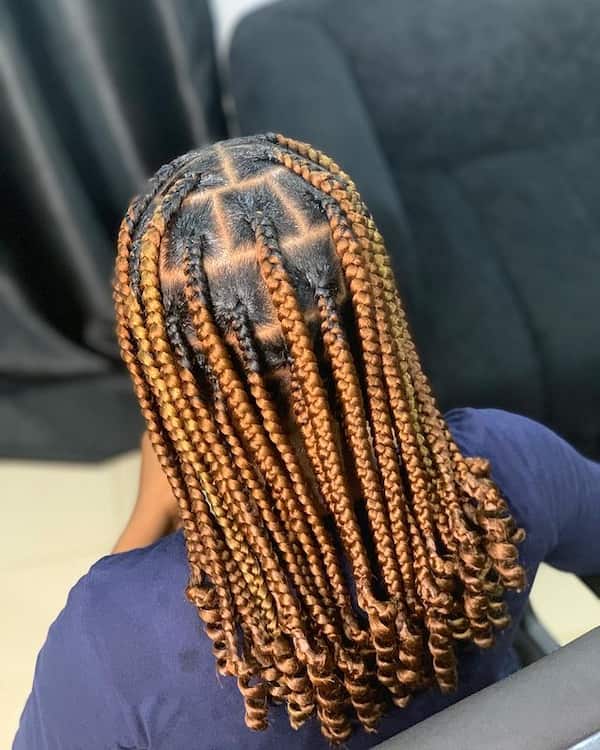 Short Brown Jumbo Knotless Braids with Curls