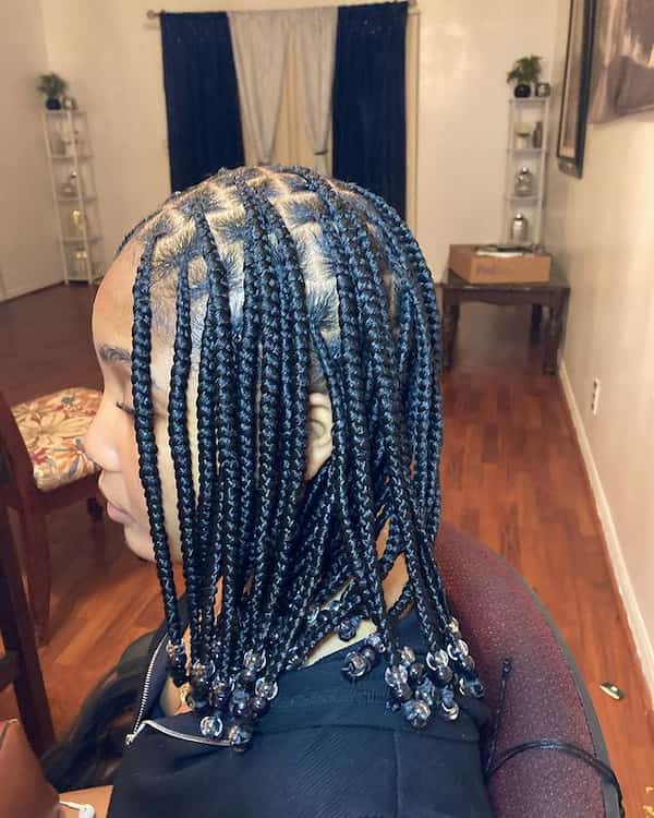 Short Centered-Parted Knotless Braids with Beads