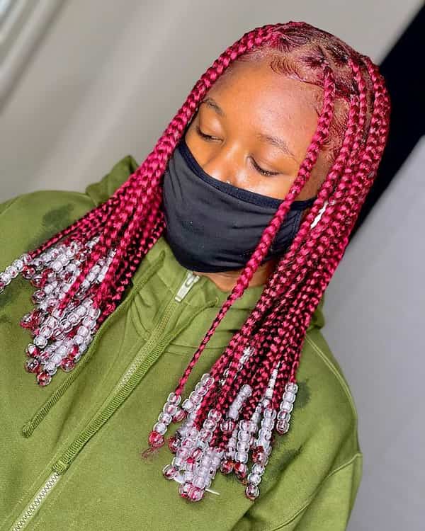 Short Colored Medium Knotless Braids with Beads