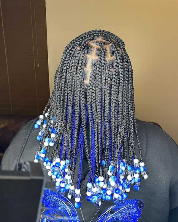 Short Knotless Braids with Colorful Beads