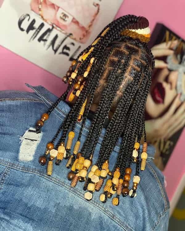 Short Knotless Braids with Tribal Beads