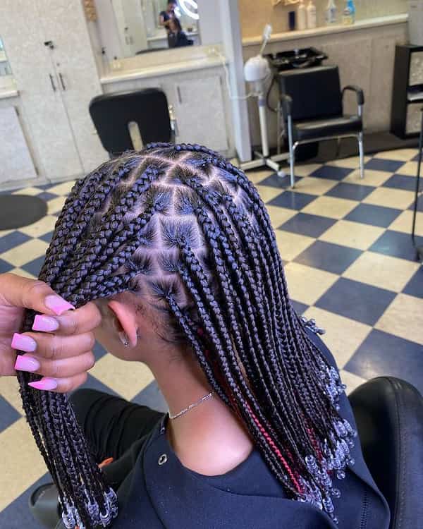 Short Mixed Color Knotless Braids with Beads