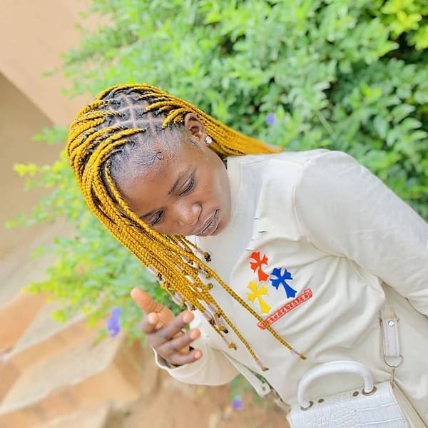 Yellow Short Knotless Braids with Beads