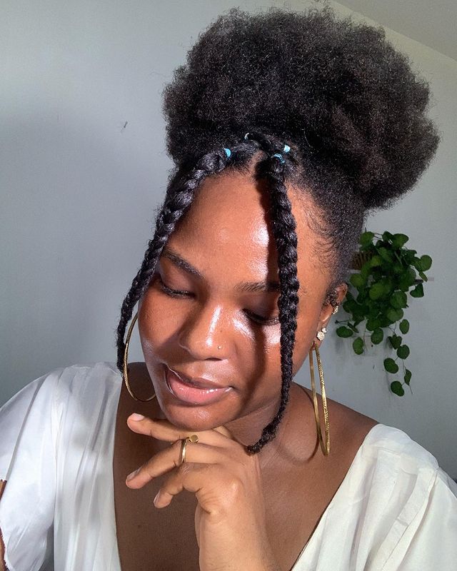 High Puff Afro with Two Strand Rubber Band Braids