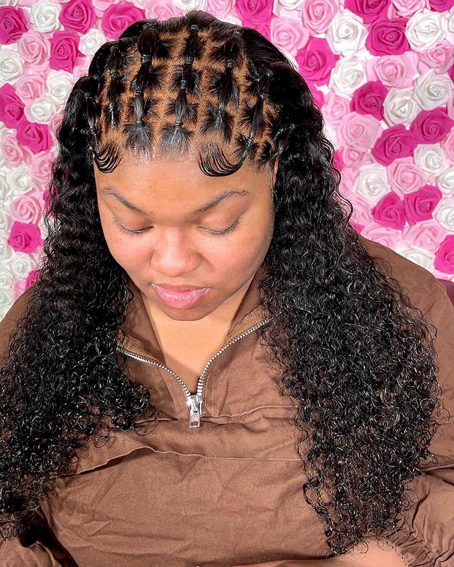 Rubber band hairstyle with Frontal and Curly Weave