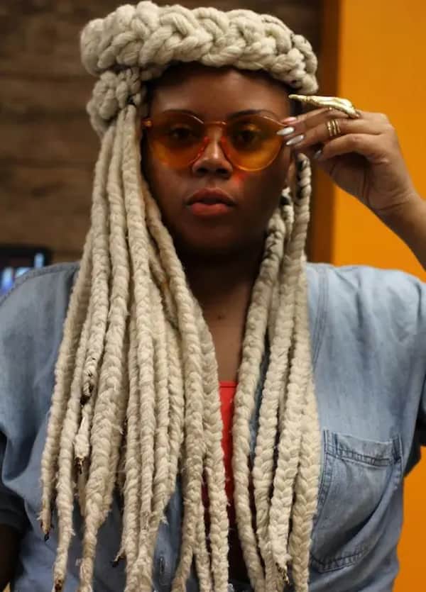 Blonde Faux Locs with Braided Crown