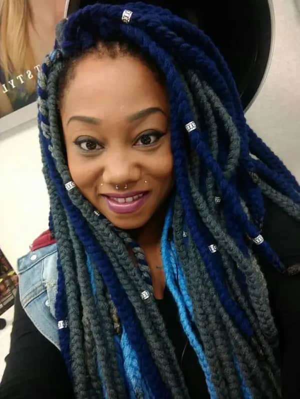 Blue and Gray Braids with Beads
