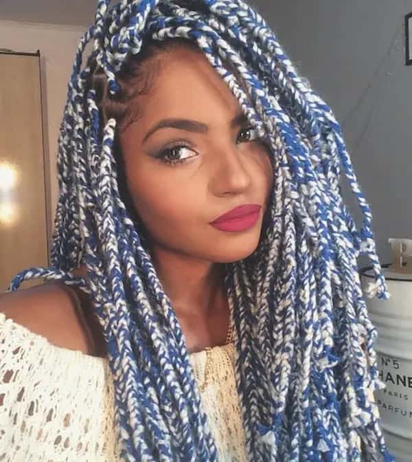 Blue and White Yarn Hairstyle