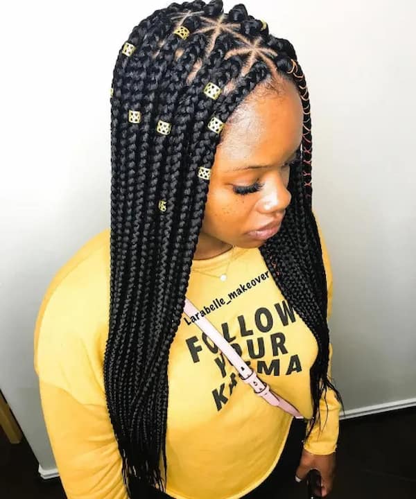 Ebony Triangle Braids with Elegant Hair Cuffs