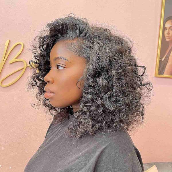 Extra Low Side Part with Drop Curl Hair Weave