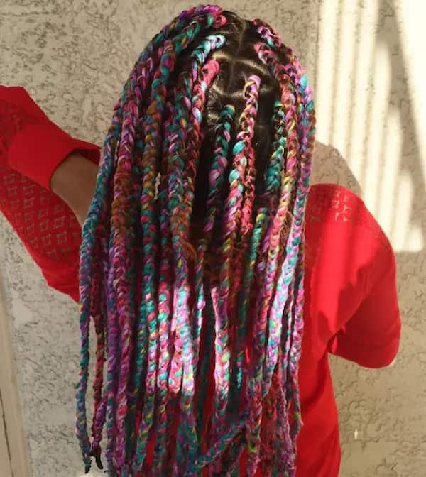Long Braids with Blue and Pink Yarn