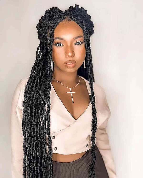 Long Faux Locs with Two Buns