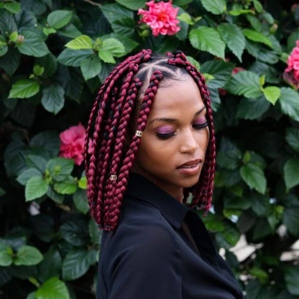 Red Short Bob Triangle Box Braids