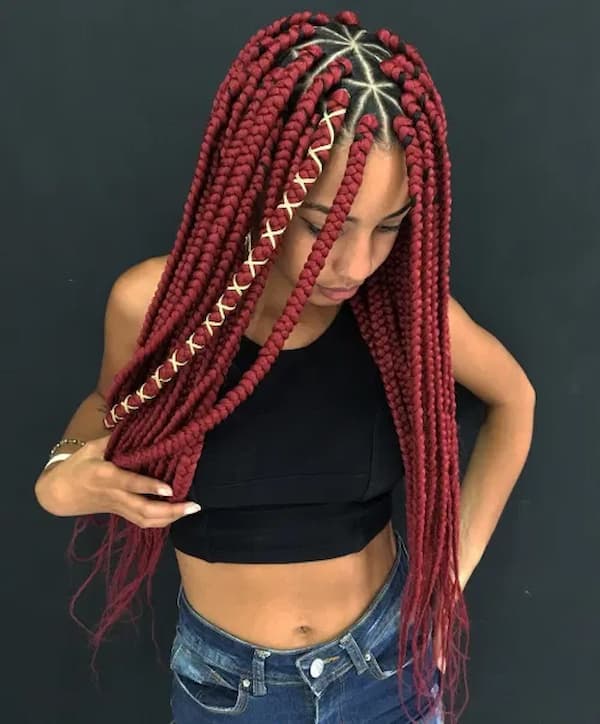 Scarlet Triangle Box Braids with Wrapping Detail