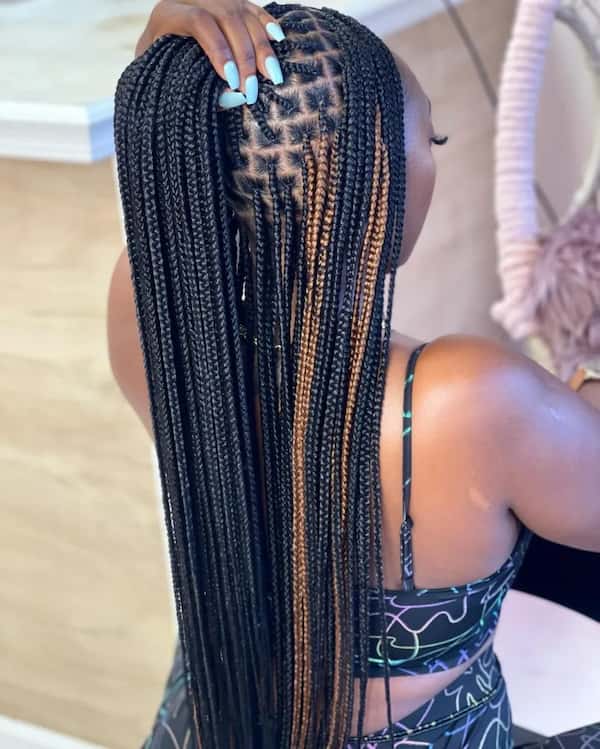 Small Knotless Braids with Color Pops