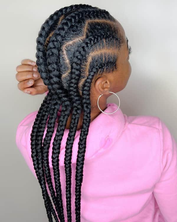 Straight Back Braids with Zigzag Parting