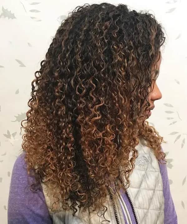 Black Curly Waves with Balayage