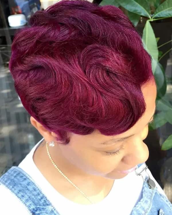 Cherry-Colored Finger Wave Hair