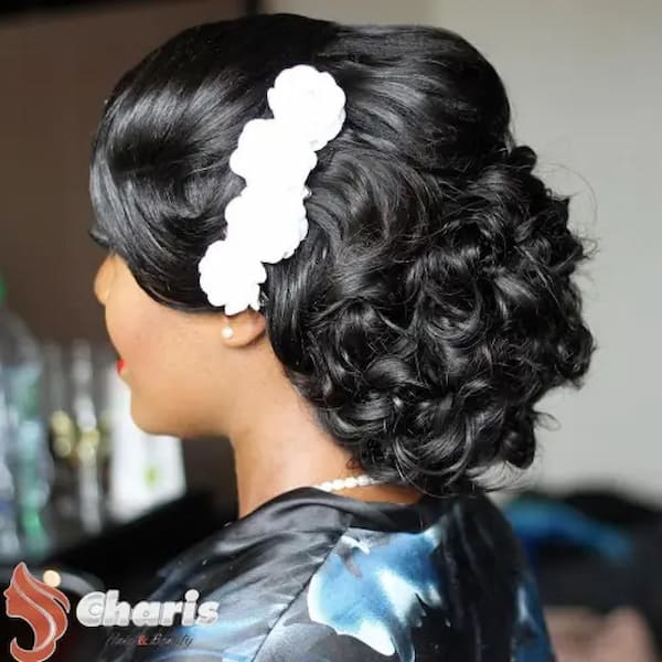 Curly Wedding Updo with a Hair Accessory