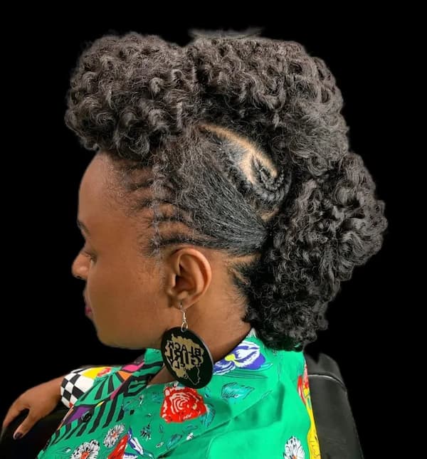 Intricate Curly Mohawk Updo for Black Women
