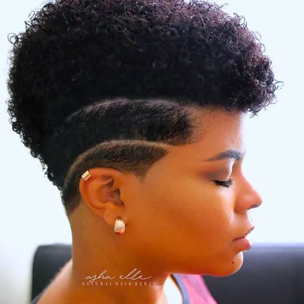 Natural Hair Tapered Mohawk with Design