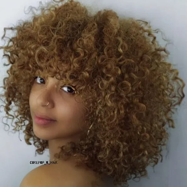Naturally Curly Blonde Hair with Bangs