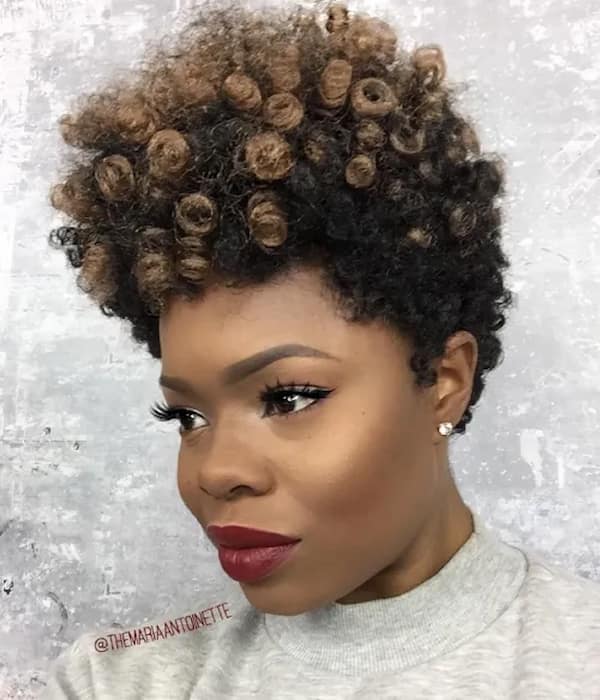 Short Curly Cut with Amber Highlights