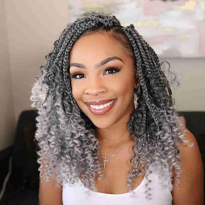 Gray Ombre Braids with Twists