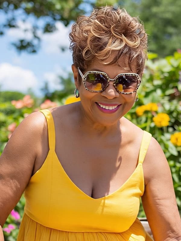 Curly Spiky Pixie Haircut for older women 