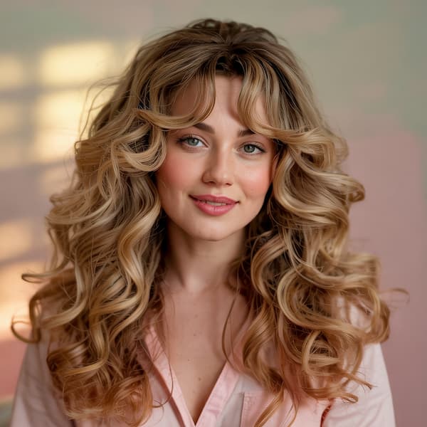 Blow Out Wavy Haircut with Bangs